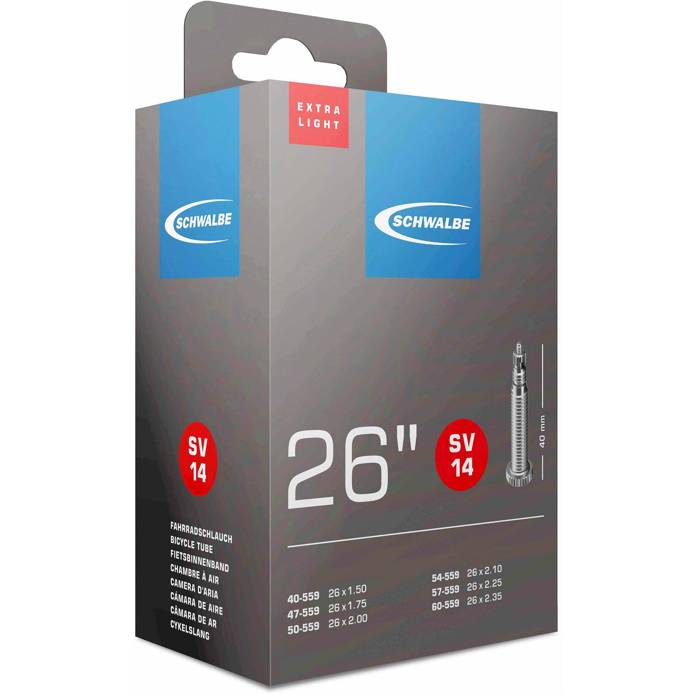Schwalbe Bnb SV14 Extra Light 26 x 1.50 - 2.35 Presta Valve 40mm Schwalbe Bnb SV14 Extra Light 26 x 1.50 - 2.35 Presta Valve 40mm