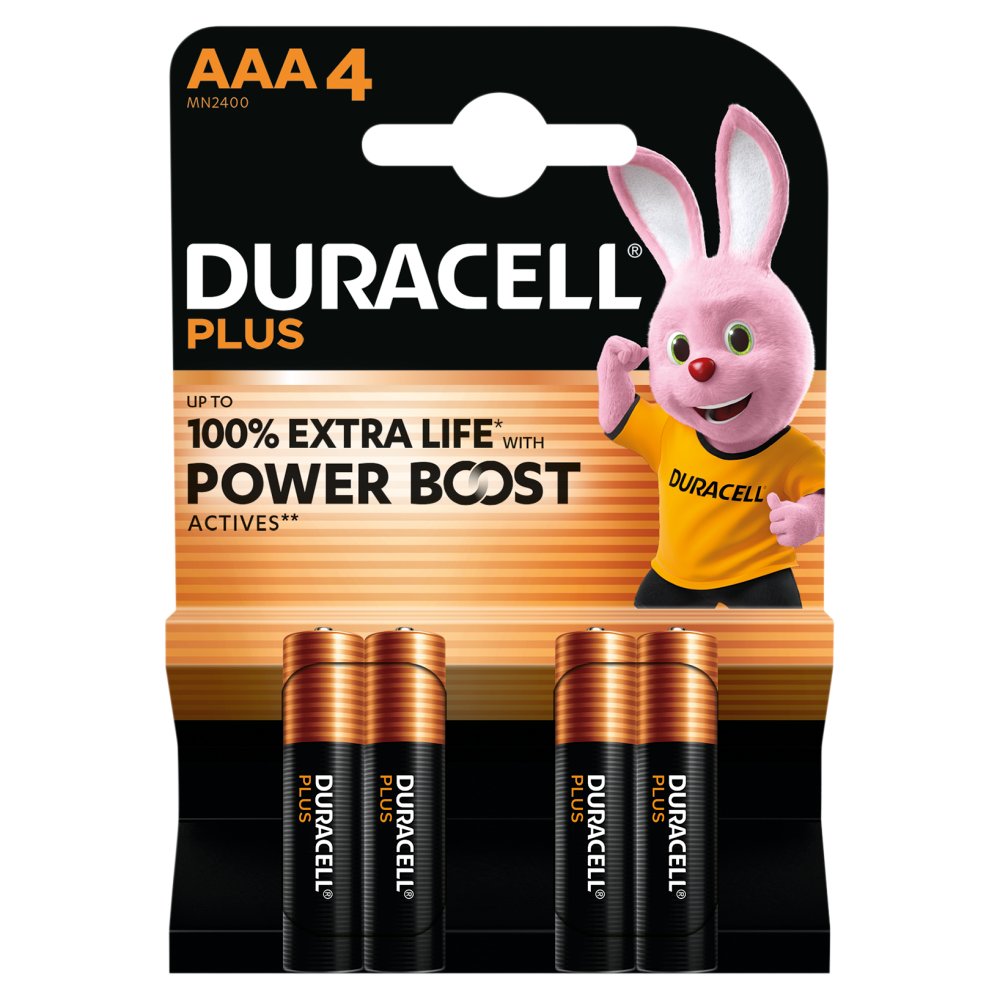 Duracell Battery Plus 100% Extra Life MN2400/LR03/AAA BP4 Duracell Battery Plus 100% Extra Life MN2400/LR03/AAA BP4