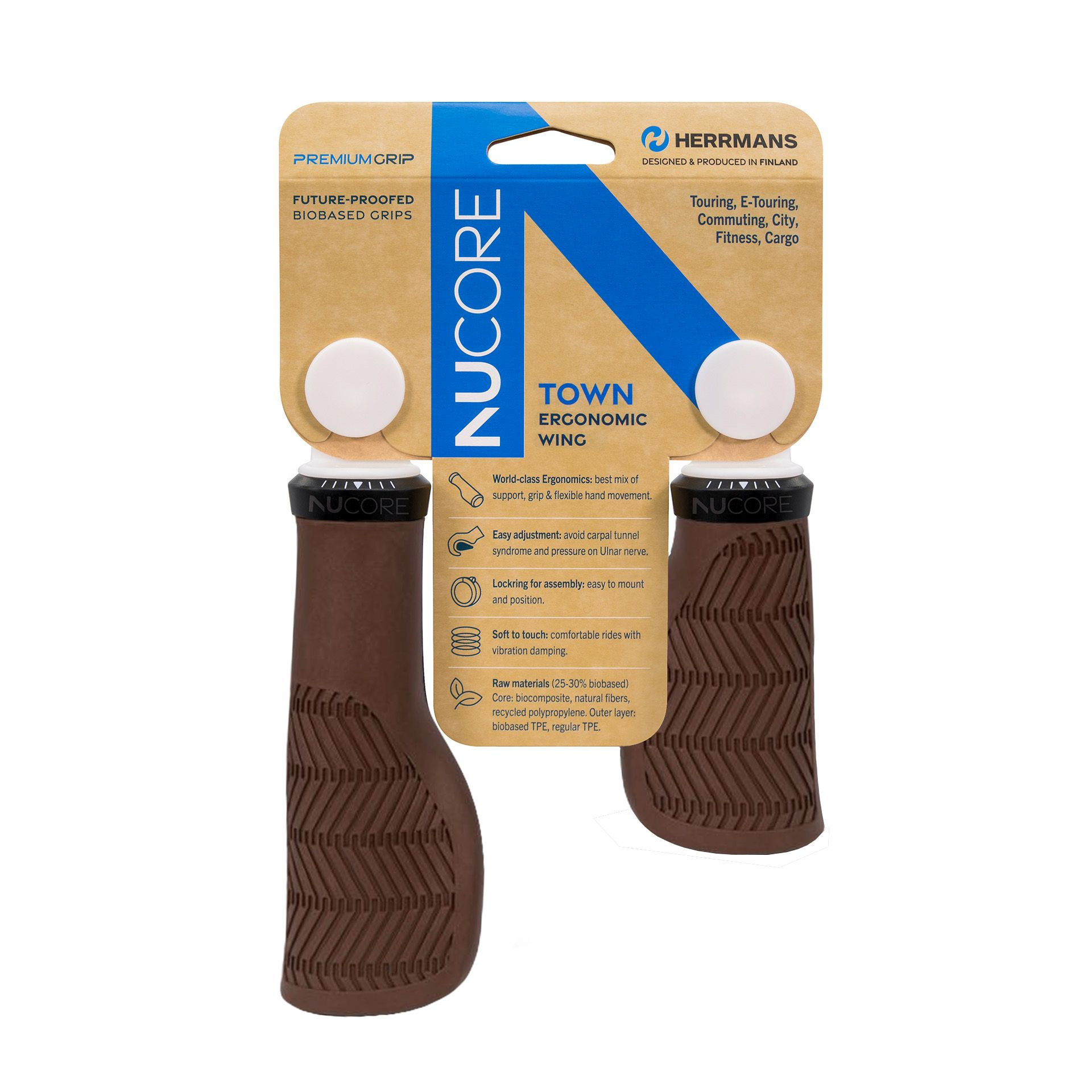 Herrmans Nucore Grip Town Wave 90/130mm Brown Handgrips