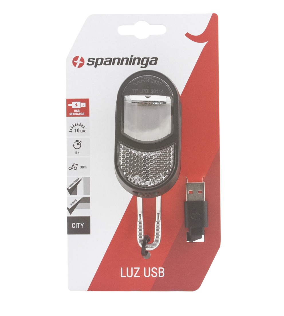 Spanninga Headlight Luz XB USB With Lamp Hook Black