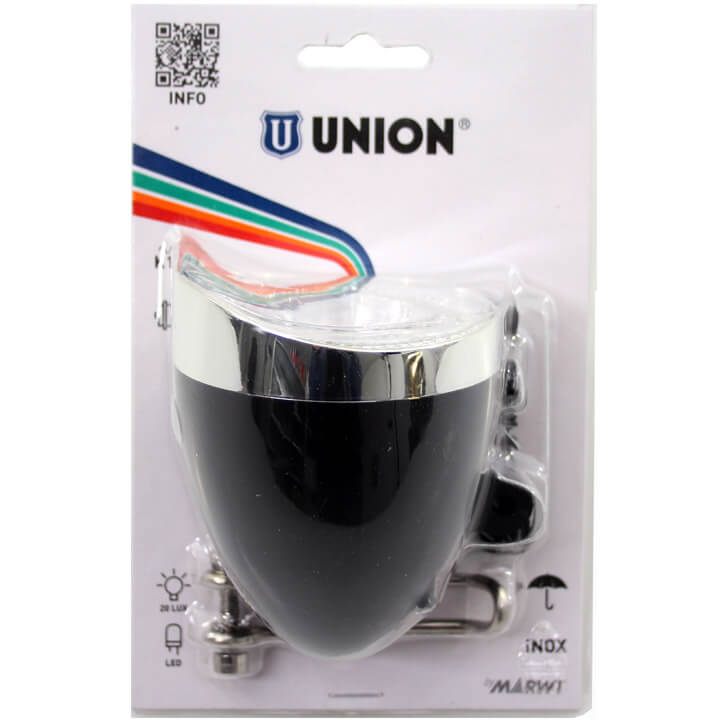 Union Headlight UN-4925 Retro On/Off Dynamo Black On Card Union Headlight UN-4925 Retro On/Off Dynamo Black On Card